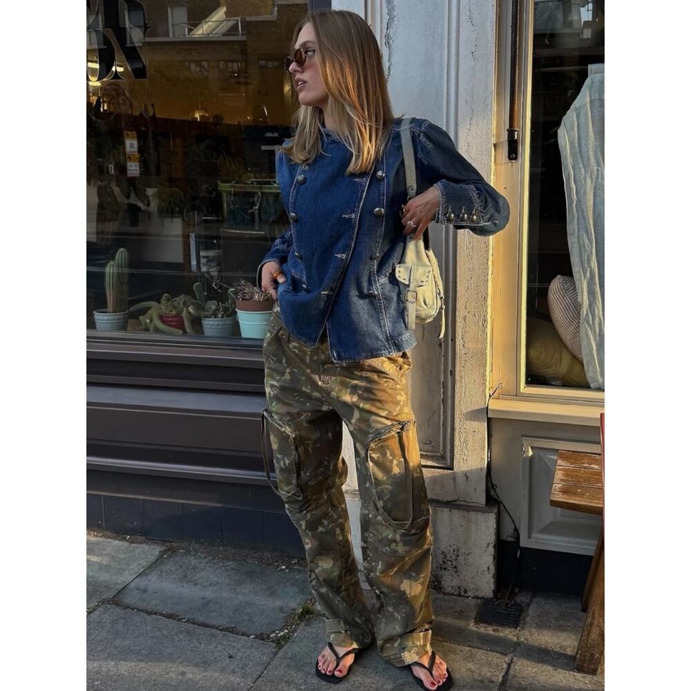 Free People Imogene Denim Officer Jacket in Ensign Wash Size XL Military Denim - Picture 6 of 16